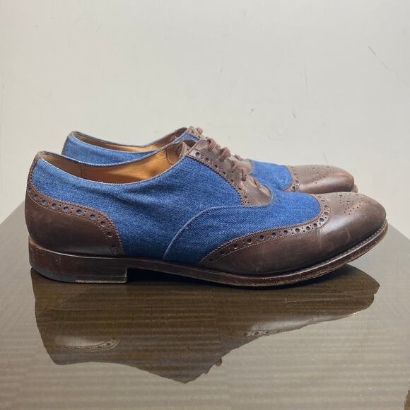 Rare Barbanera Sperelli Wingtip Denim Leather Oxford Brogue Men's 10.5 - Picture 3 of 12